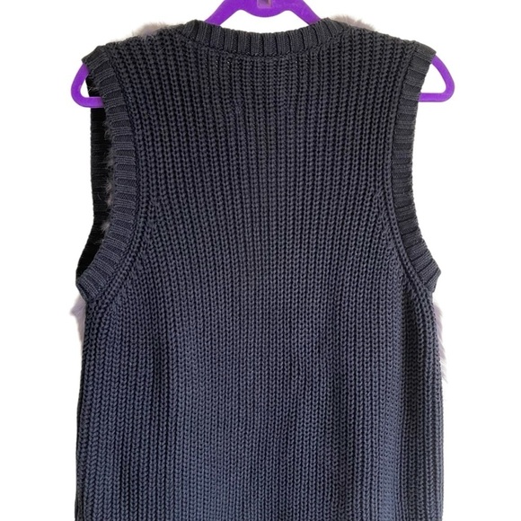 525 America Luxe Gray Rabbit Fur Open Front Vest With Chunky Knit Back Luxury M - Picture 8 of 16